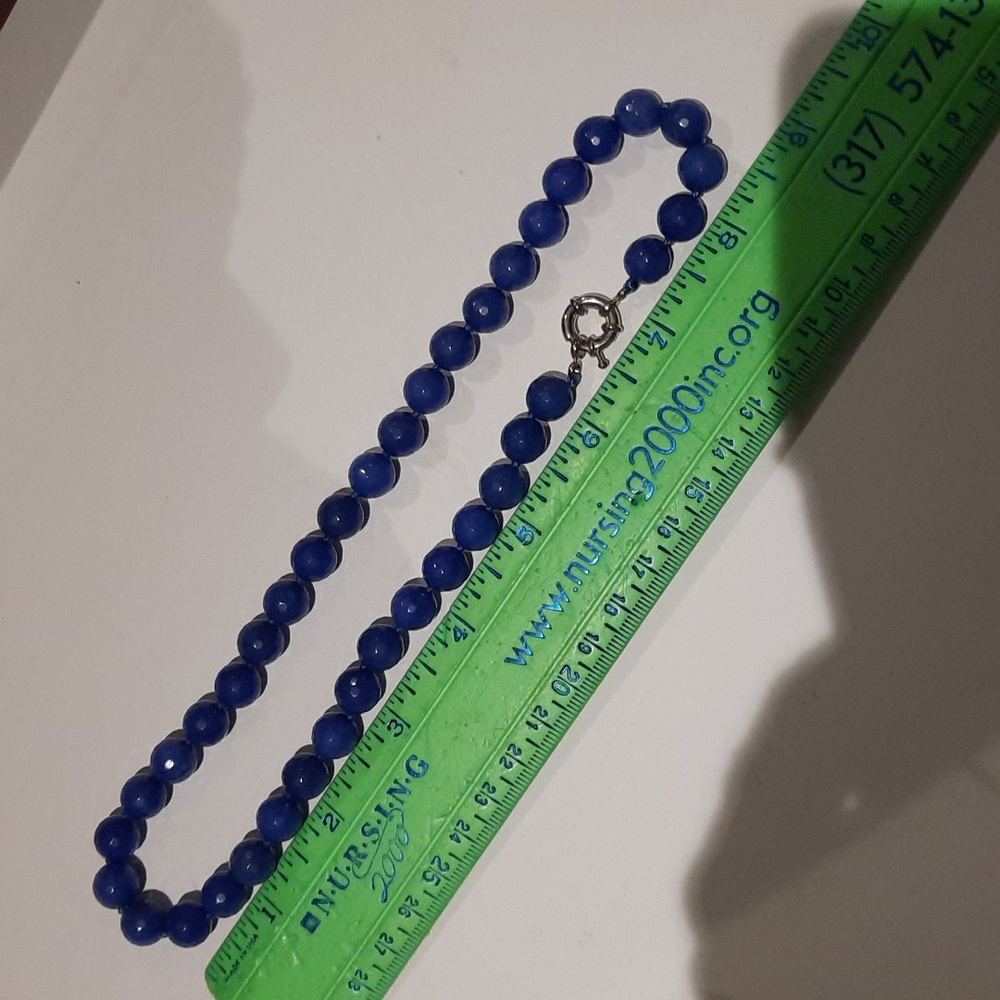 Authentic Elegant Genuine Faceted Lapis Blue Beaded Necklace Beads 17" Rhodium